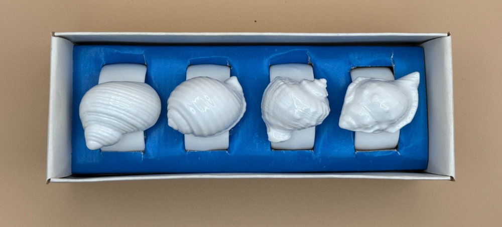 🐚✨ Vintage Napkin Holder Set Bone China Seashell Design Set of 4 NEW